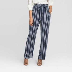 Paper Bag Stripe Navy Pant
